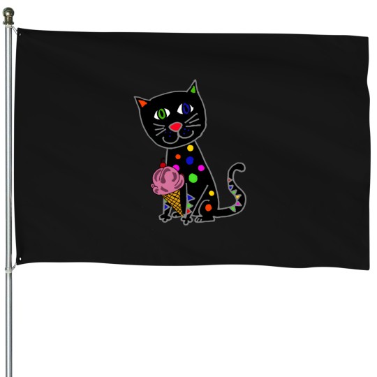 Discover Smilepetsa Black Cat Eating Ice Cream Cone House Flags