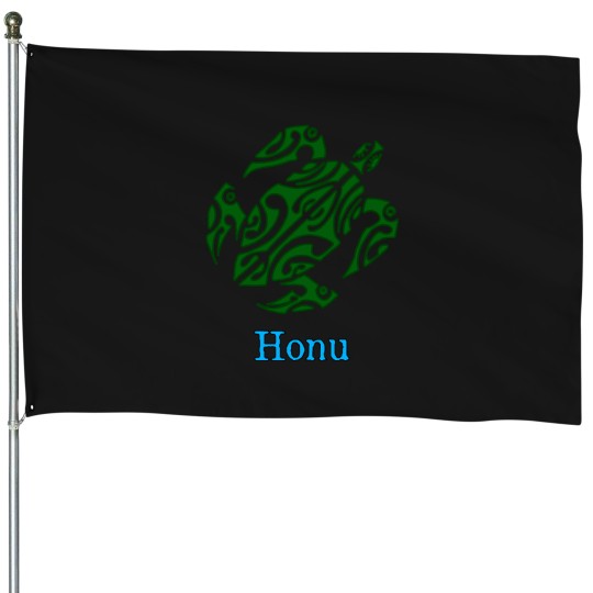 Discover Abstract Green Hawaiian Sea Turtle House Flags