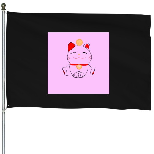Discover Good-Luck-Maneki-Neko-Cat-On-Pink T-Shirt House Flags