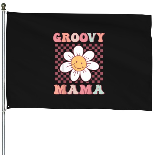 Discover Cute-Groovy-Mama-Matching-Family-Birthday-Party-Daisy-Flower-T-Shirt House Flags