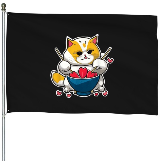 Discover Anime Cat Eating Ramen Noodles With Hearts Valen House Flags