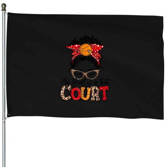 Discover My heart is on that court basketball Leopard Bas House Flags