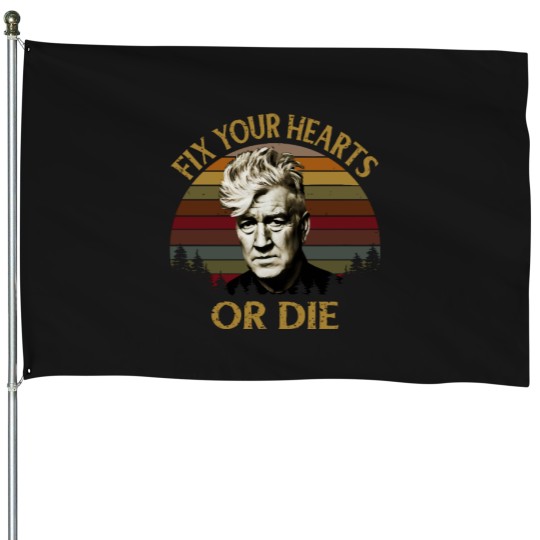 Discover David Lynch Retro Fix Your Hearts Or dies Essential House Flags