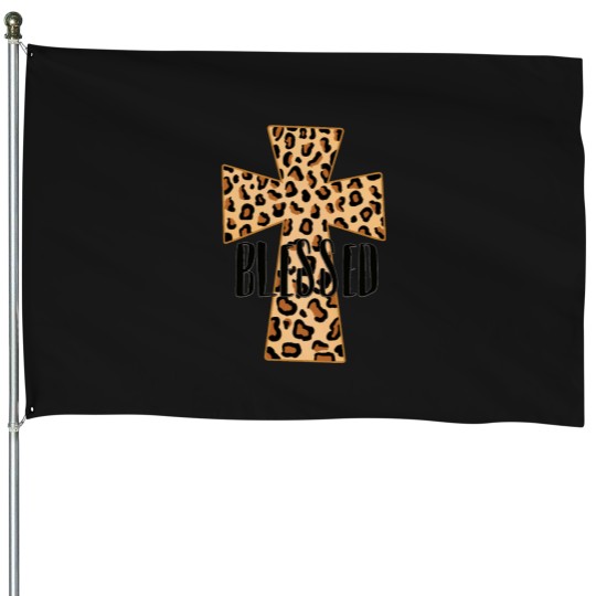 Discover blesseds Leopard crosss Oversized House Flags