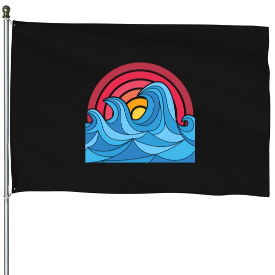 Discover 7300 Abstract Big Waves In The Sunset Active T-Shirt House Flags