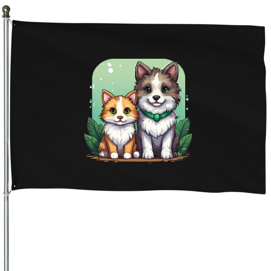Discover 367 Pixel Art Illustration Of A Cat And A Dog In A Natural Setting House Flags