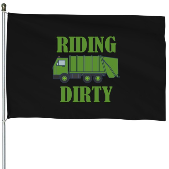 Discover Riding Dirty Garbage Day Gift Trash Truck Recycling Man Kids Active House Flags