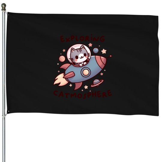 Discover Cute Space Cat Exploring the Catmosphere House Flags