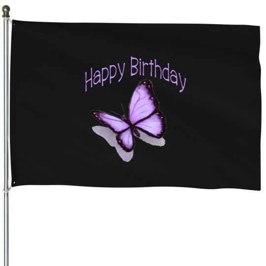 Discover Happy Birthday, Purple Butterfly House Flags