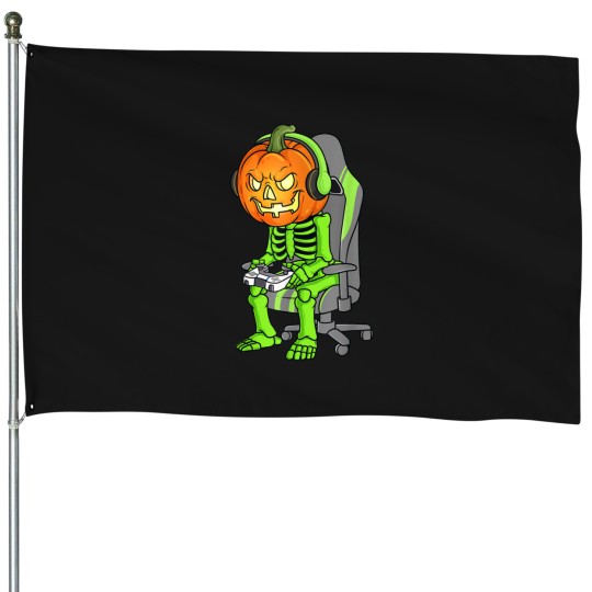 Discover Gaming Halloween Skeleton Jack O Lantern Gamer Boy House Flags