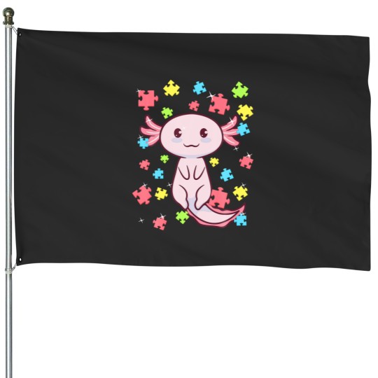 Discover Axolotl Autism Awareness Puzz;E Water House Flags