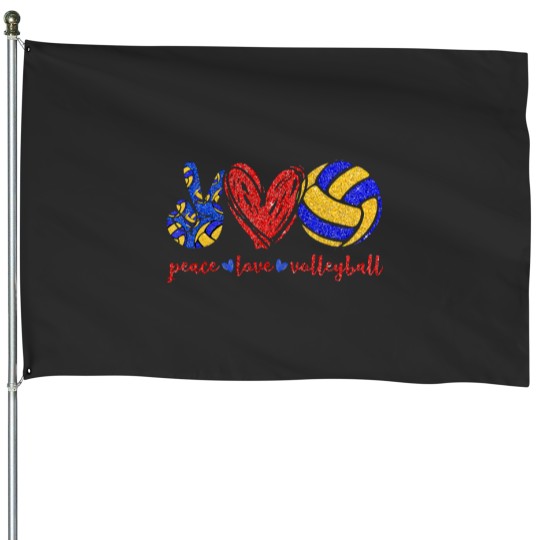 Discover Volleyball Peace Love House Flag