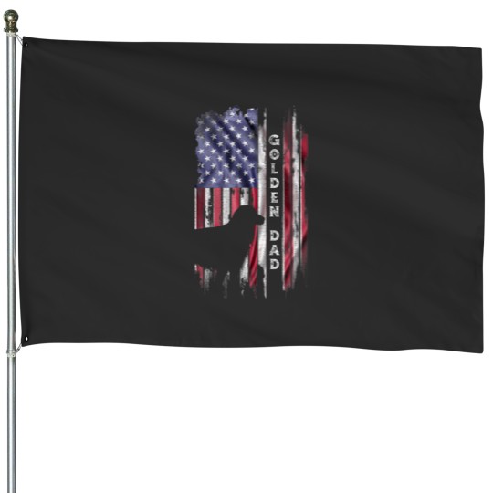 Discover Vintage USA Flag Proud Golden Retriever Dad Silhou House Flags