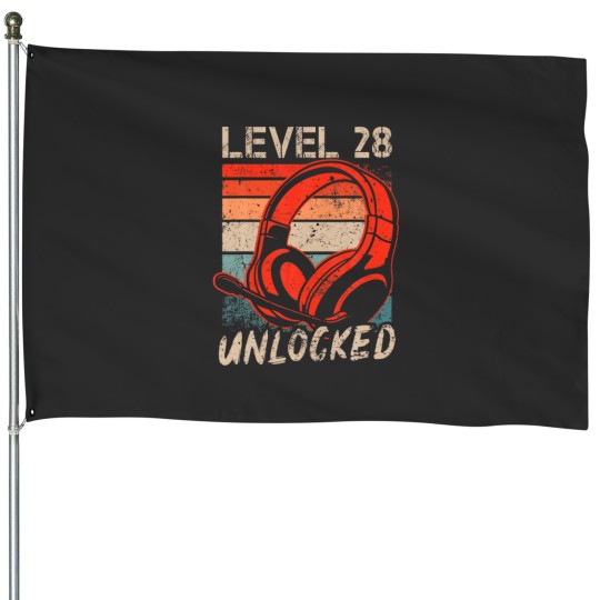 Discover Level 28 Unlocked Video Gamer Lovers 28Th Birthday House Flags