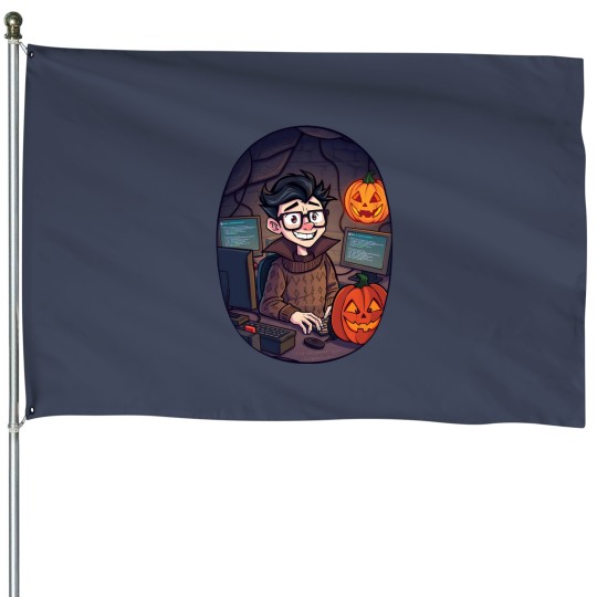 Discover halloweens computer Geek 2 House Flags