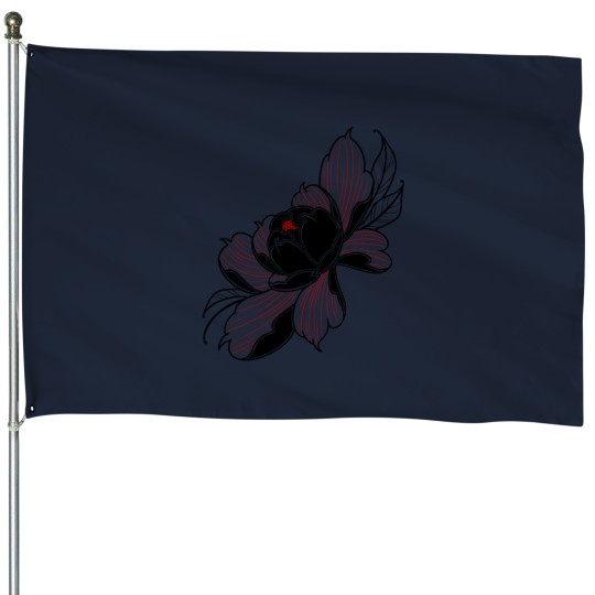 Discover peony Flower Red and Blacks House Flags