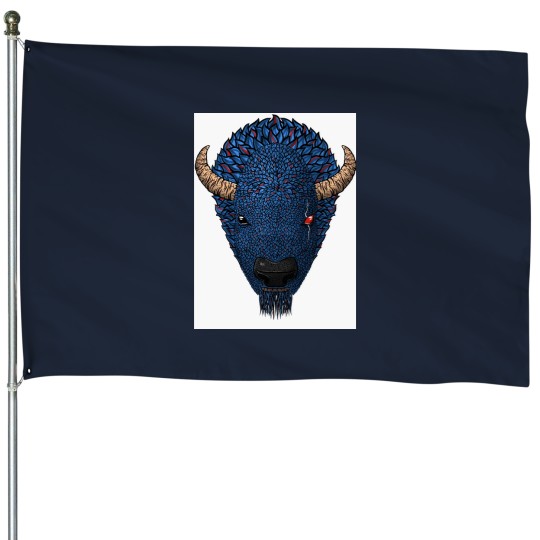 Discover Blue Buffaloss Head House Flags