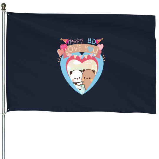 Discover BUBU DUDU PANDA BEAR loves HAPPY BIRTHDAY 2024 House Flags