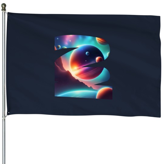 Discover Planets color in spaces Art Print - Galactic Dreams Radiant Planets in the Cosmos House Flags