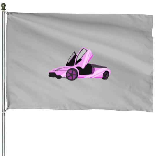Discover Pink Sports Car House Flags