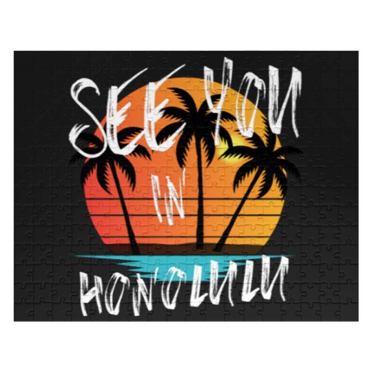 Discover Honolulu retro vintage family surfer souvenir Jigsaw Puzzles