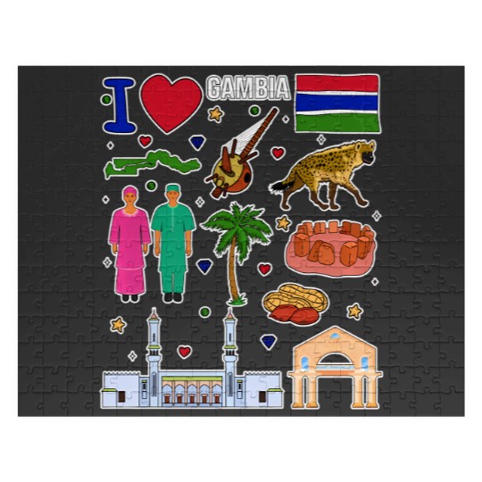 Discover gambian hand drawn symbols, gambia map, cultural icons pullover Jigsaw Puzzles