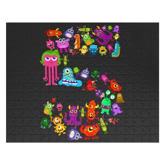 Discover 5th birthday party monster themed number 5 little monster t Jigsaw Puzzles