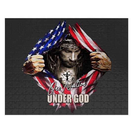 Discover One Nation Under God Jesus Art US Flag Christian Men Women Jigsaw Puzzles