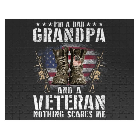 Discover I am a Dad Grandpa and a Veteran Nothing scares me USA Jigsaw Puzzles