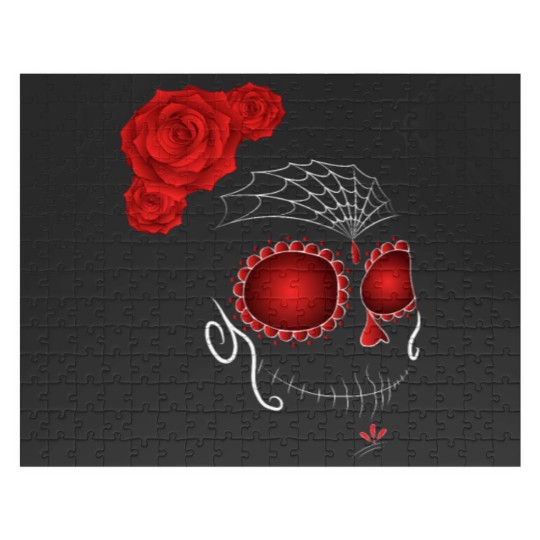Discover Sugar Skull with Rose Crown Dia De Los Muertos Jigsaw Puzzles