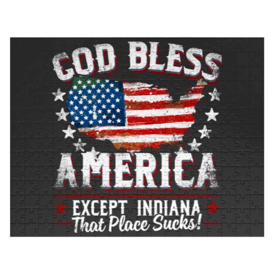 Discover GOD BLESS AMERICA - Except Indiana Sucks Funny Jigsaw Puzzles