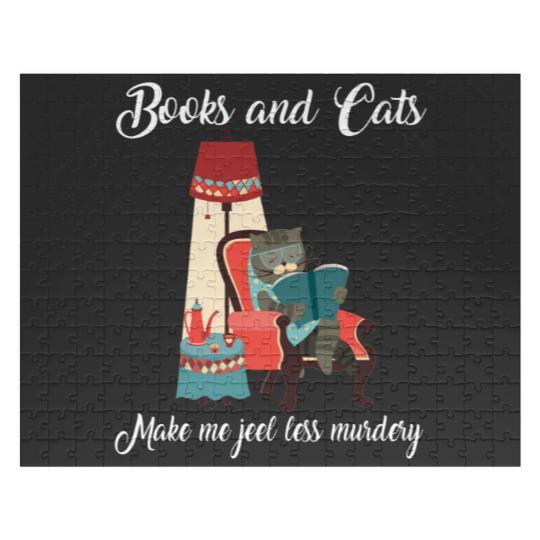 Discover Cat Lovers | Books And Cats Make Me Feel Murdery T- Jigsaw Puzzles