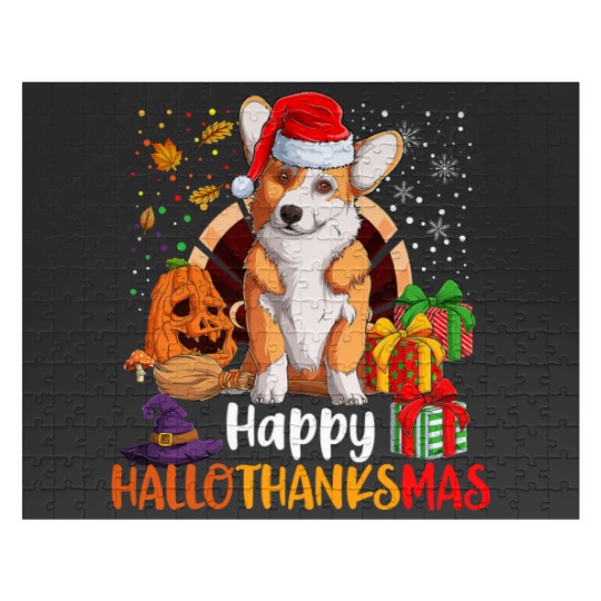 Discover Corgi Dog Happy Hallothanksmas Welsh Corgi Lover H Jigsaw Puzzles