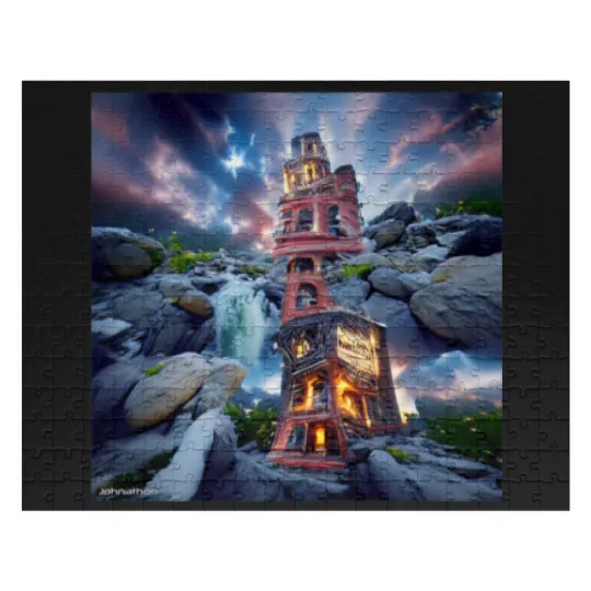 Discover TOWER BETWEEN WORLDS ORIGINAL DIGITAL AI GENERATED Jigsaw Puzzles