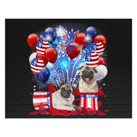 Discover Pug Firework American Flag 4Th Of July Dog Lover Jigsaw Puzzles