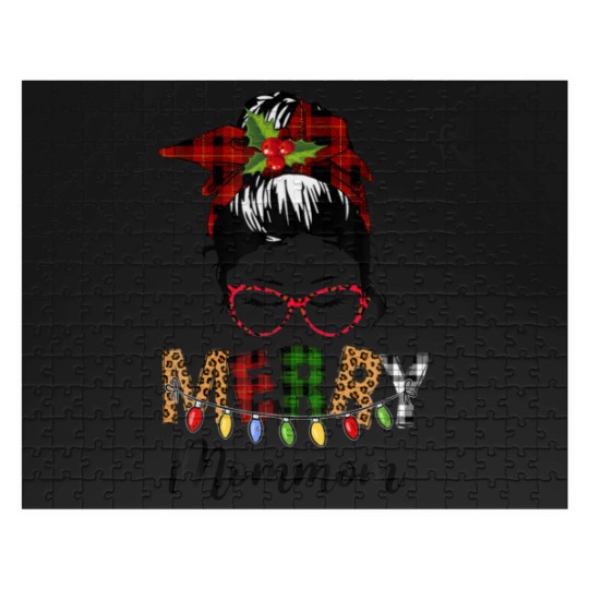 Discover Red Plaid Mommom Messy Bun Ladies Christmas Pajama Jigsaw Puzzles