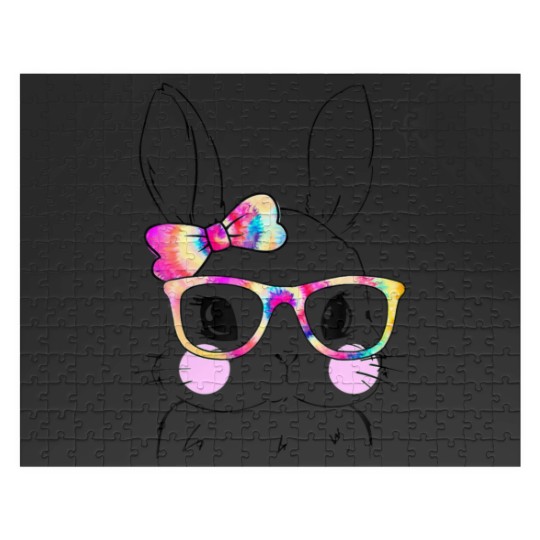 Discover Cute Bunny Rabbit Face Tie Dye Glasses Girl Happy Jigsaw Puzzles