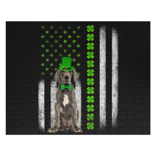 Discover Dane Saint Patrick's Day American Flag Dogs Lover Jigsaw Puzzles