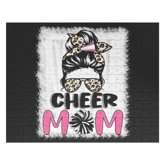 Discover Cute Messy Bun Cheer Mom Funny Leopard Bandana Mot Jigsaw Puzzles
