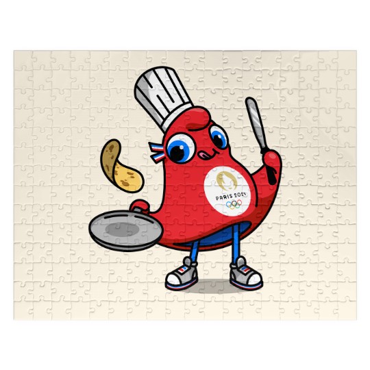 Discover Paris 2024 Phryges - Cartoon chef in red apron with food Jigsaw Puzzles