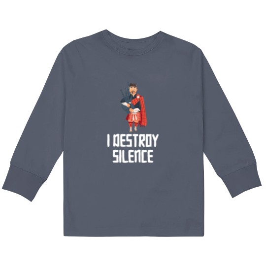 Discover I Destroy Silence Funny Bagpiper Musician Gift Kids Long Sleeve T Shirts