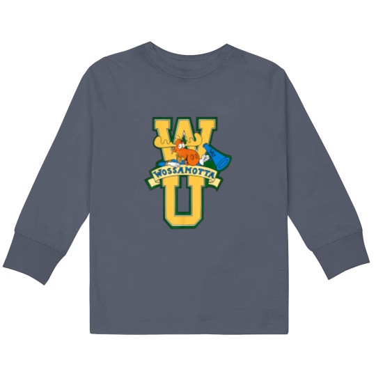Discover Rocky and Bullwinkle Wossamotta U Logo Kids Long Sleeve T Shirts