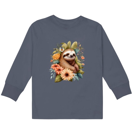 Discover Sloth Lover Kids Long Sleeve Shirts featuring Floral and Graphic Prints