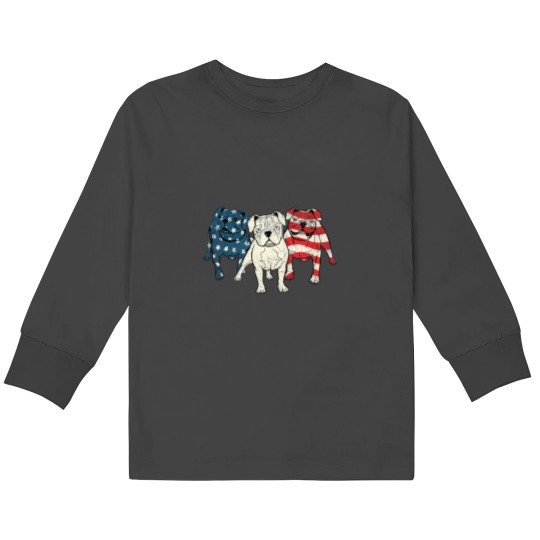 Discover USA American English Bulldog 2Animal Dog Lover Puppy Owner Kids Long Sleeve T-Shirts