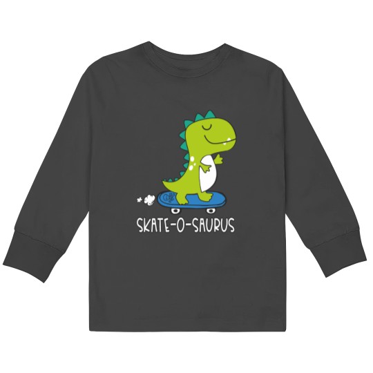 Discover Skating Dino Skating Dino Skate-O-Saurus Dinosaur Kids Long Sleeve T-Shirts