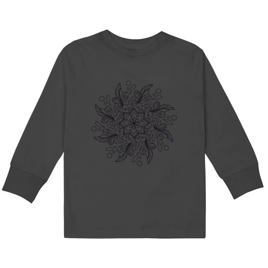 Discover Black Intricate Mandala Design 038 Kids Long Sleeve T-Shirts