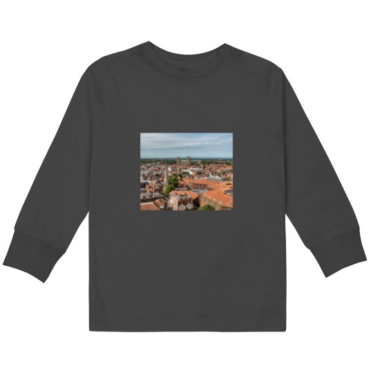 Discover York UK Roofs and York Minster Cathedral Aerial Photo North Yorkshire in SummerT Kids Long Sleeve T-Shirts