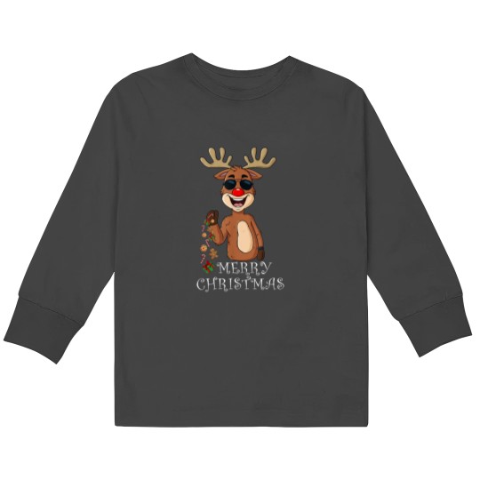 Discover Merry Christmas Reindeer Funny Family Pajamas Xmas Kids Long Sleeve T-Shirts