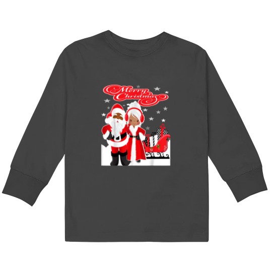 Discover Merry Christmas Santa Claus Mrs Claus African American Kids Long Sleeve T-Shirts