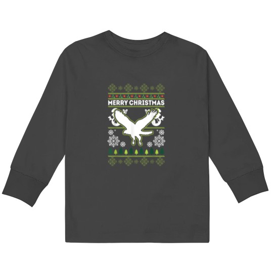 Discover Merry Christmas Red Tailed Hawk Ugly Xmas Kids Long Sleeve T-Shirts